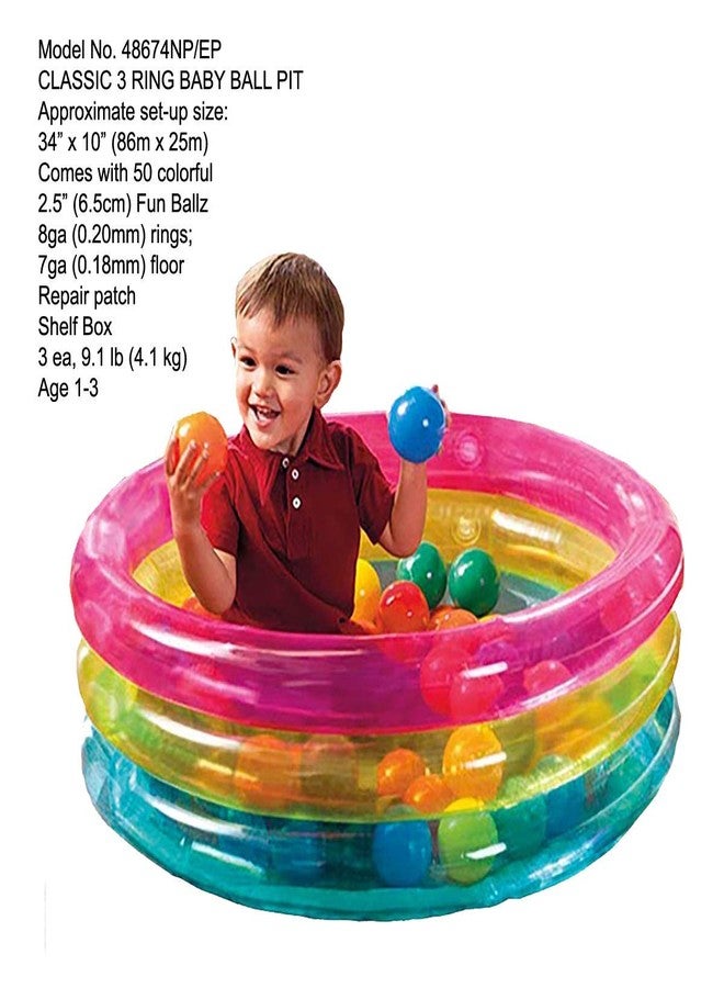 VWretails Classic 3-Ring Baby Ball Pit Inflated Size: 34" x 10"(86.36cm x 25.4cm) Age Grade: 3 Years - Image 2